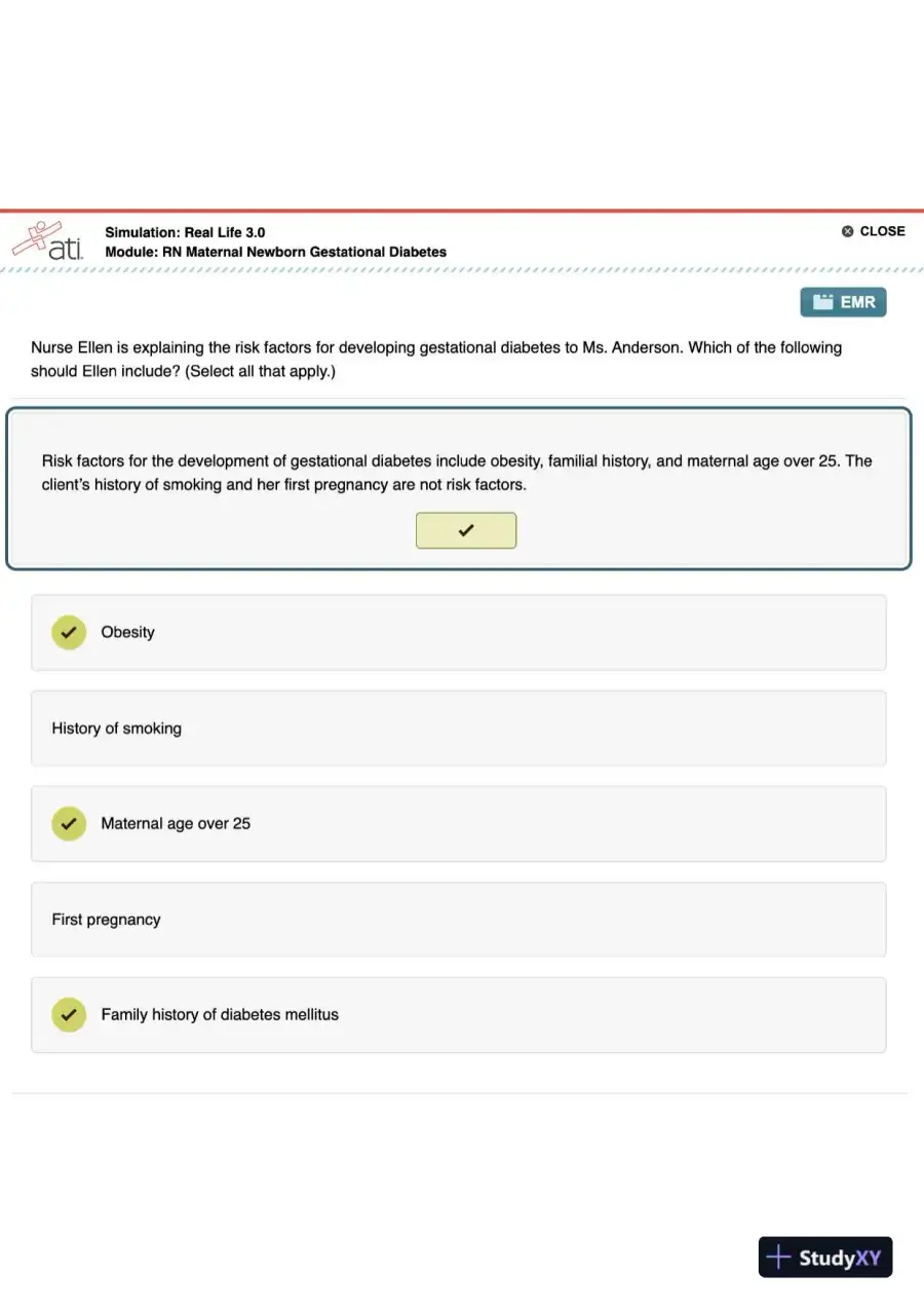 ATI RN Maternal Newborn Gestational Diabetes Simulation Real Life 3.0 With Answers (14 Solved Questions), page 6