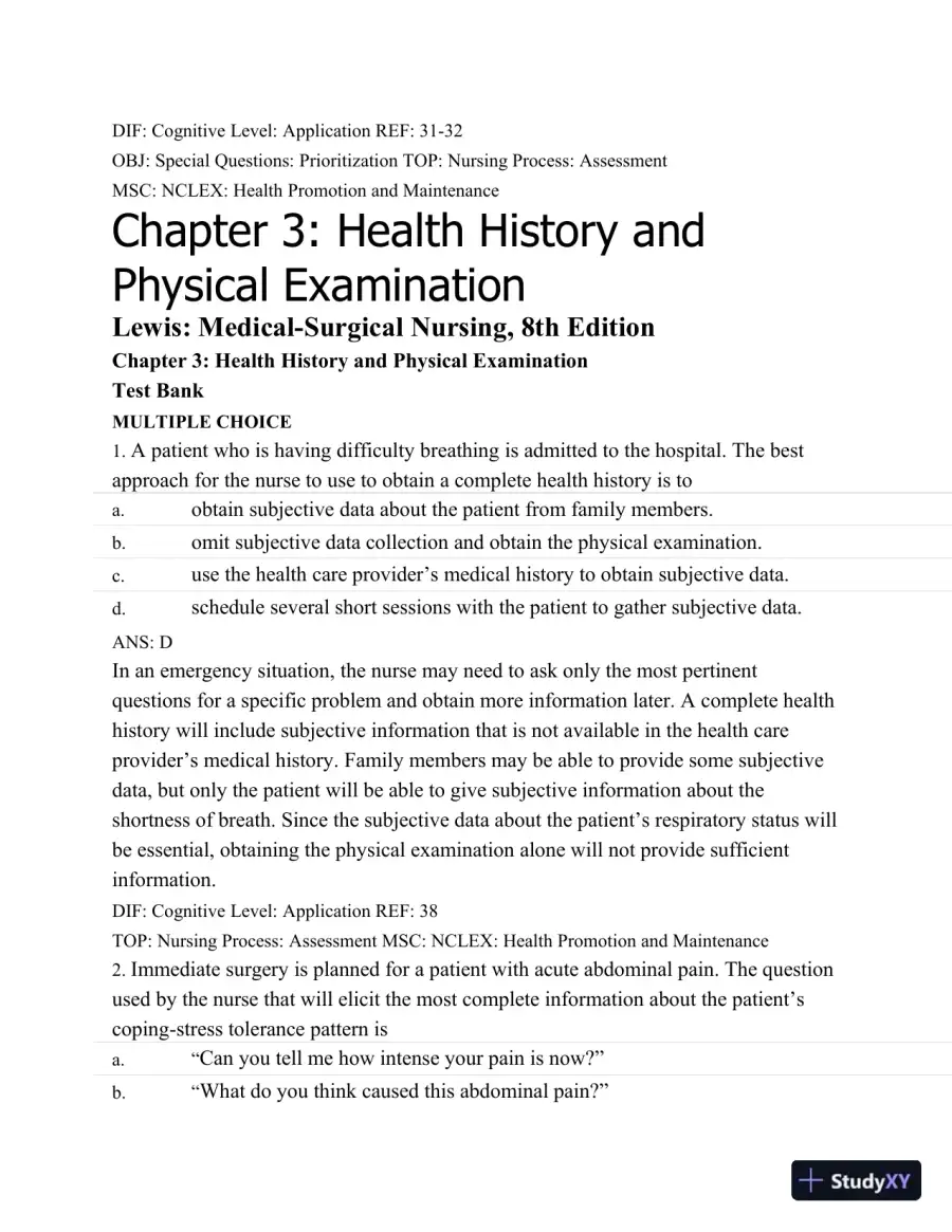 Test Bank For Medical-Surgical Nursing: Assessment and Management of Clinical Problems, 8th Edition, page 16