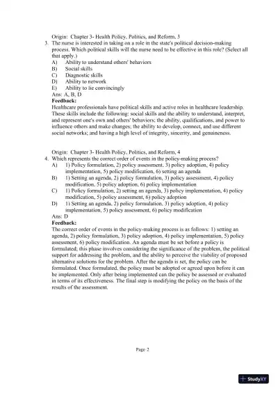 Test Bank for Community and Public Health Nursing: Evidence for Practice, 3rd Edition (Chapters 1-25) - Page 25 preview image