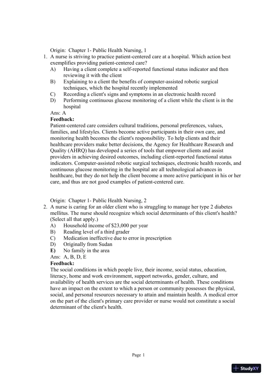 Test Bank for Community and Public Health Nursing: Evidence for Practice, 3rd Edition (Chapters 1-25), page 3