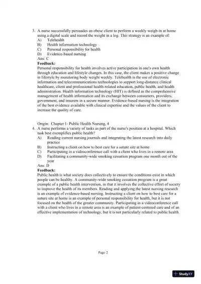 Test Bank for Community and Public Health Nursing: Evidence for Practice, 3rd Edition (Chapters 1-25) - Page 4 preview image