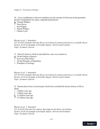 Test Bank For Biology, 10th Edition� - Page 11 preview image