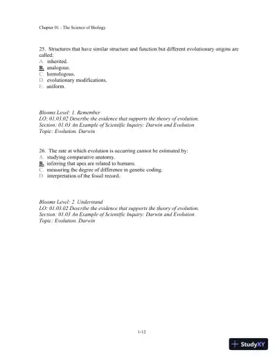 Test Bank For Biology, 10th Edition� - Page 13 preview image