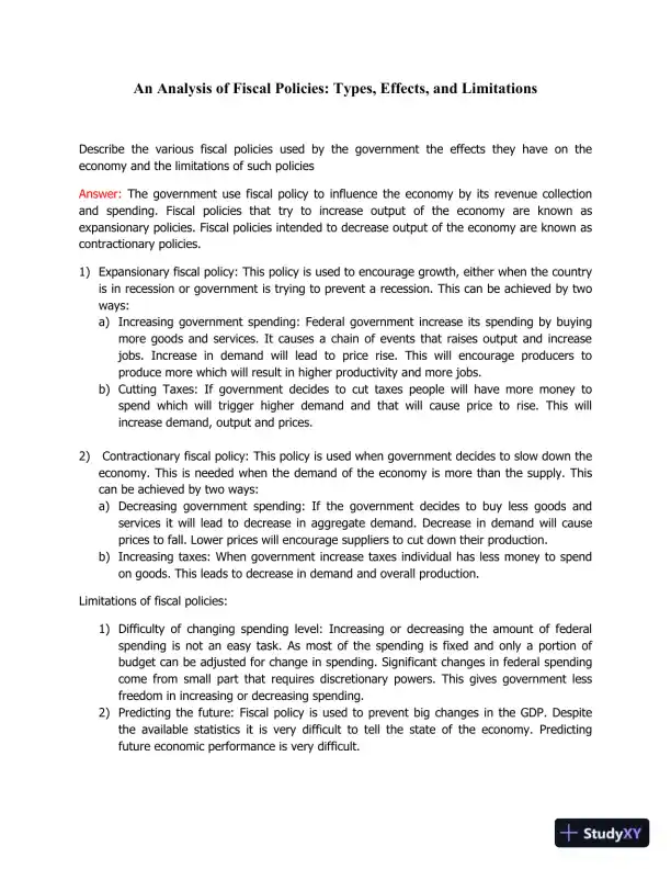 An Analysis Of Fiscal Policies: Types, Effects, And Limitations - Page 1 preview image