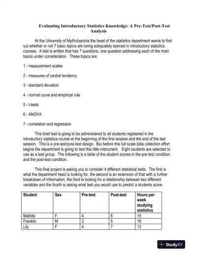 Evaluating Introductory Statistics Knowledge: A Pre-Test/Post-Test Analysis - Page 1 preview image