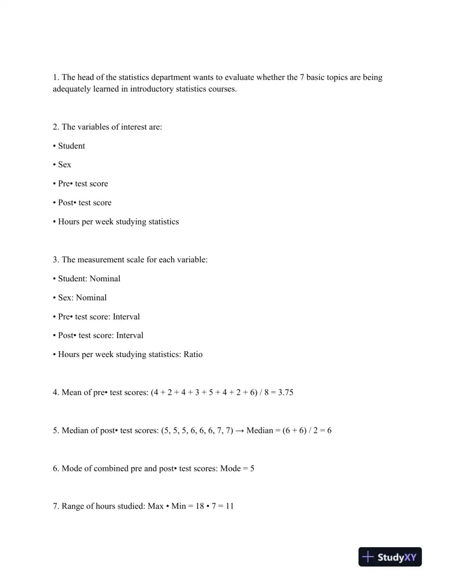 Evaluating Introductory Statistics Knowledge: A Pre-Test/Post-Test Analysis, page 4