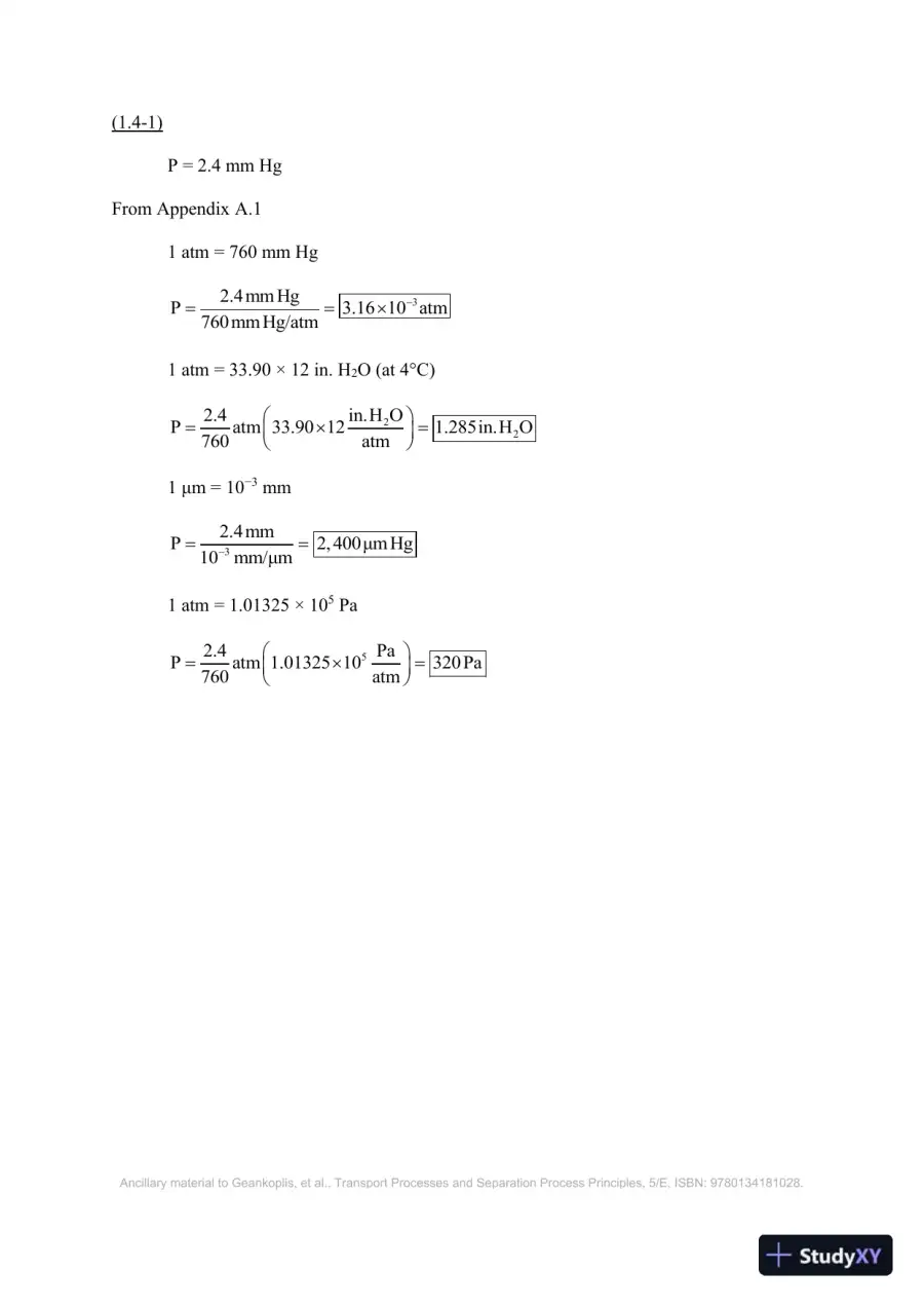 Solution Manual for Transport Processes and Separation Process Principles, 5th Edition, page 10