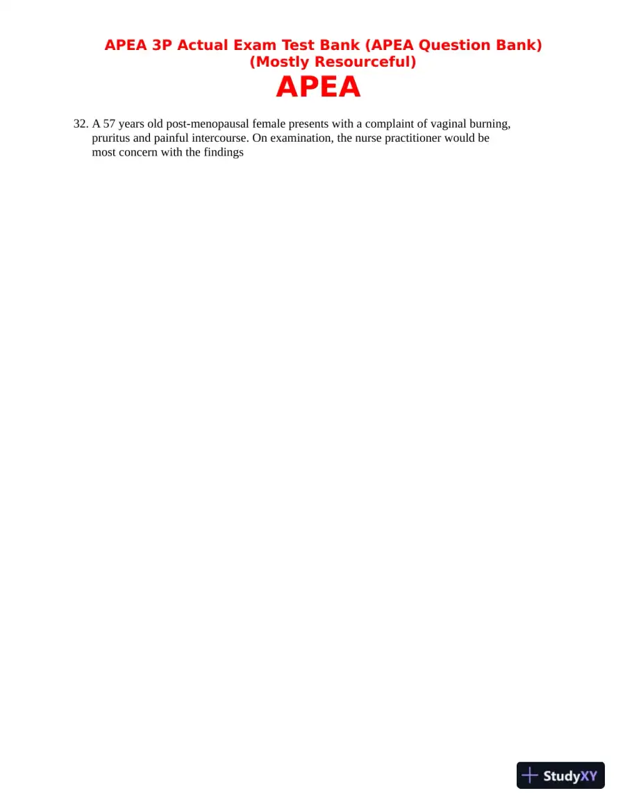 APEA 3p Actual Exam Test Bank with Answers (157 Solved Questions), page 13