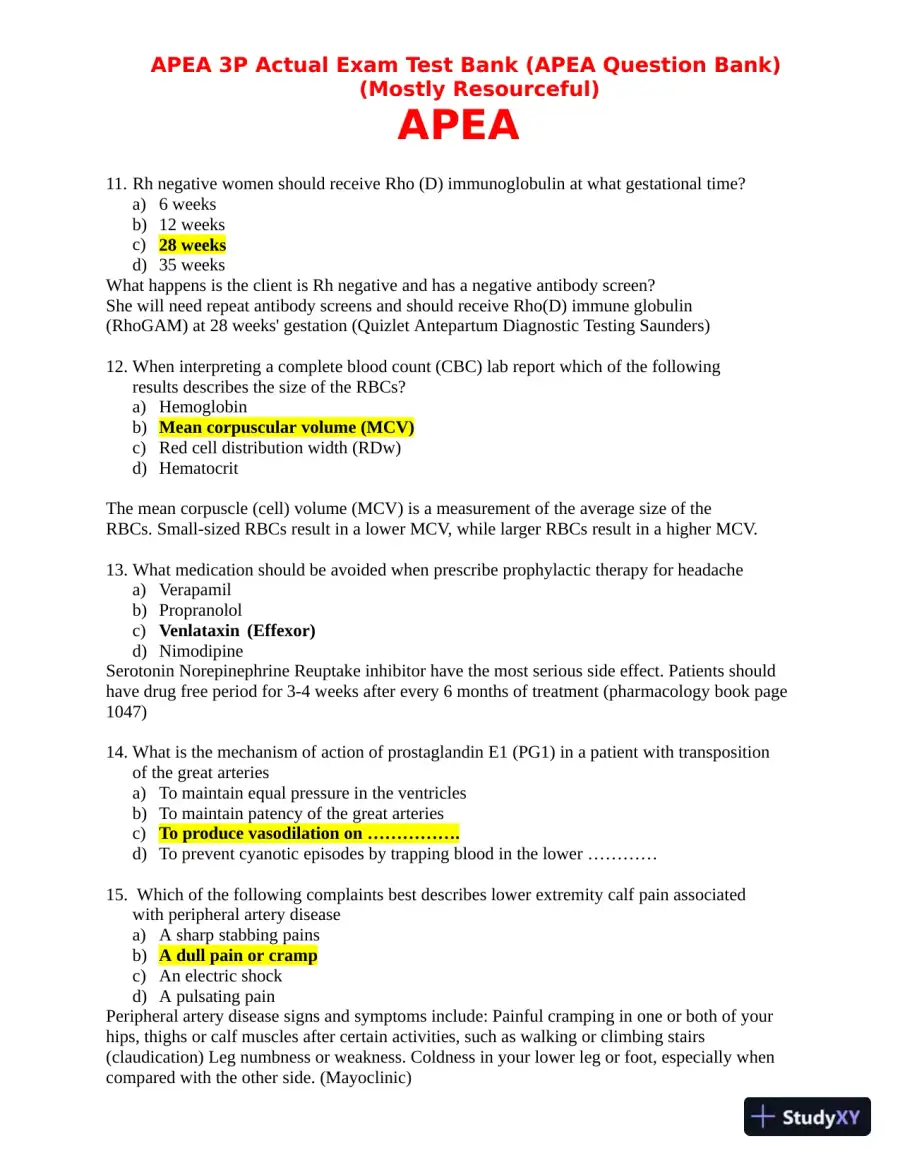 APEA 3p Actual Exam Test Bank with Answers (157 Solved Questions), page 5