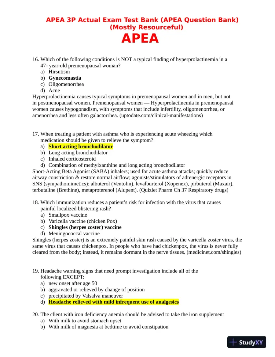 APEA 3p Actual Exam Test Bank with Answers (157 Solved Questions), page 6
