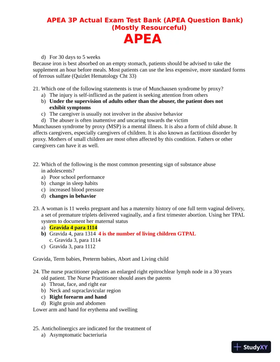 APEA 3p Actual Exam Test Bank with Answers (157 Solved Questions), page 8
