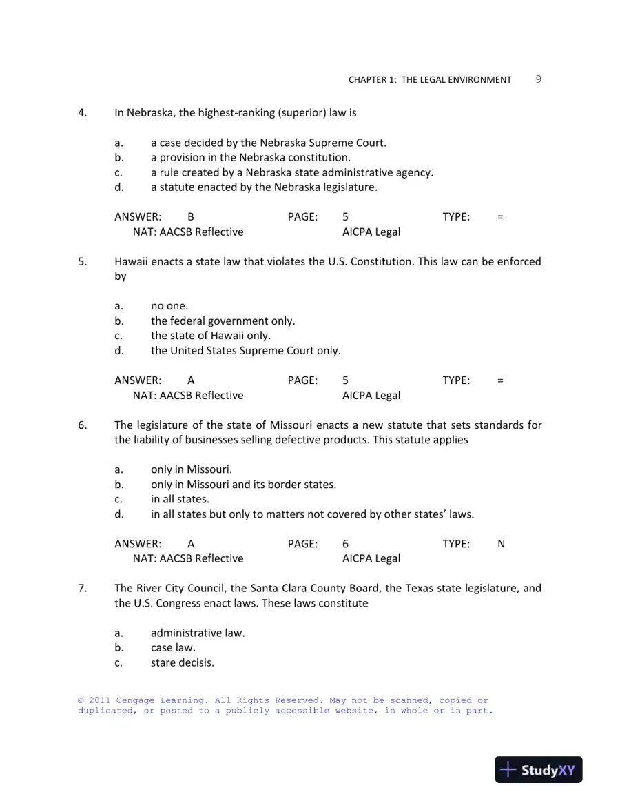 Business Law Today, Standard Edition, 9th Edition Test Bank, page 10