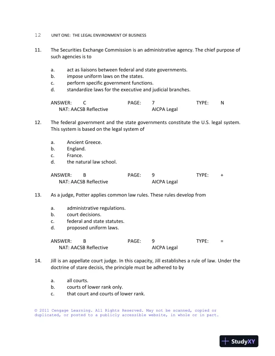 Business Law Today, Standard Edition, 9th Edition Test Bank, page 13