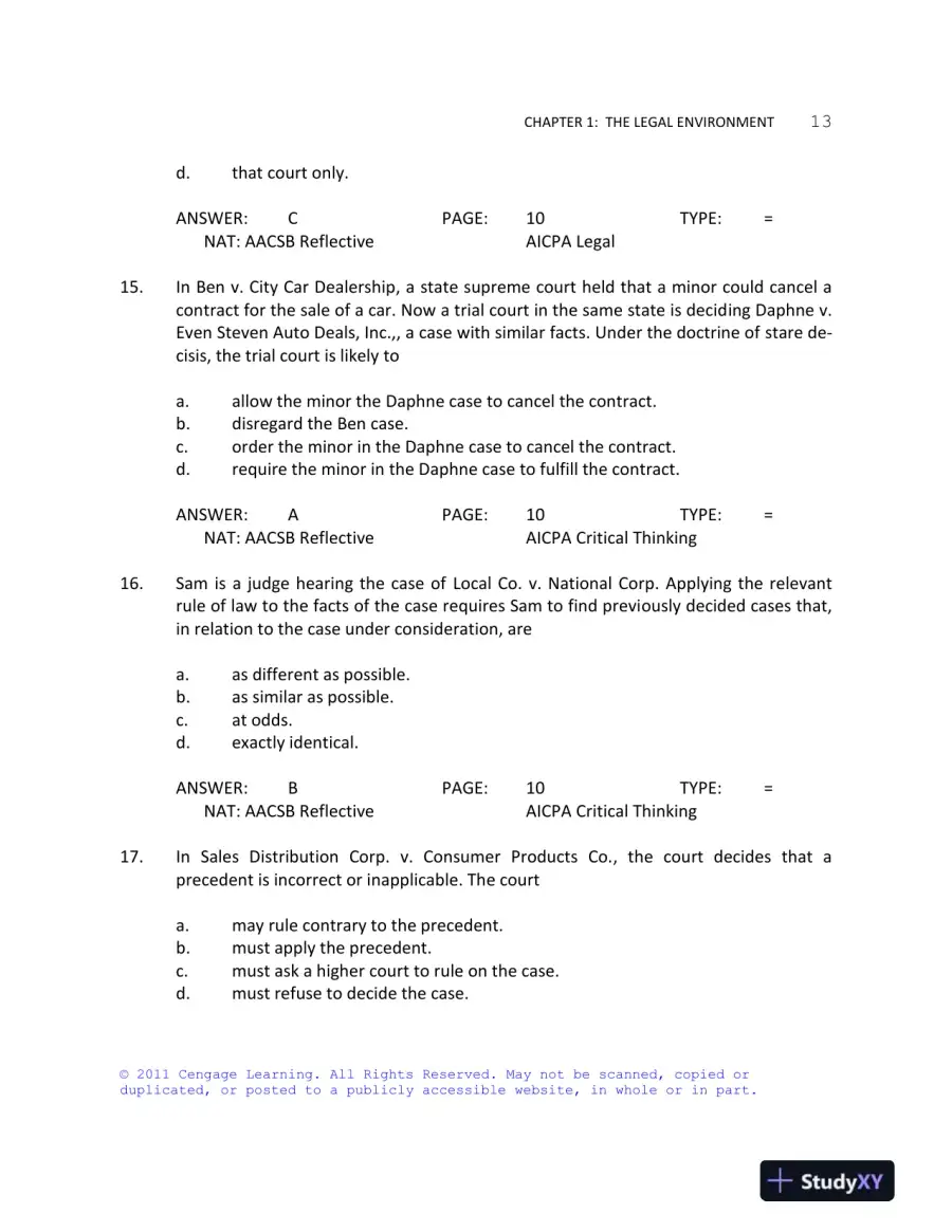 Business Law Today, Standard Edition, 9th Edition Test Bank, page 14