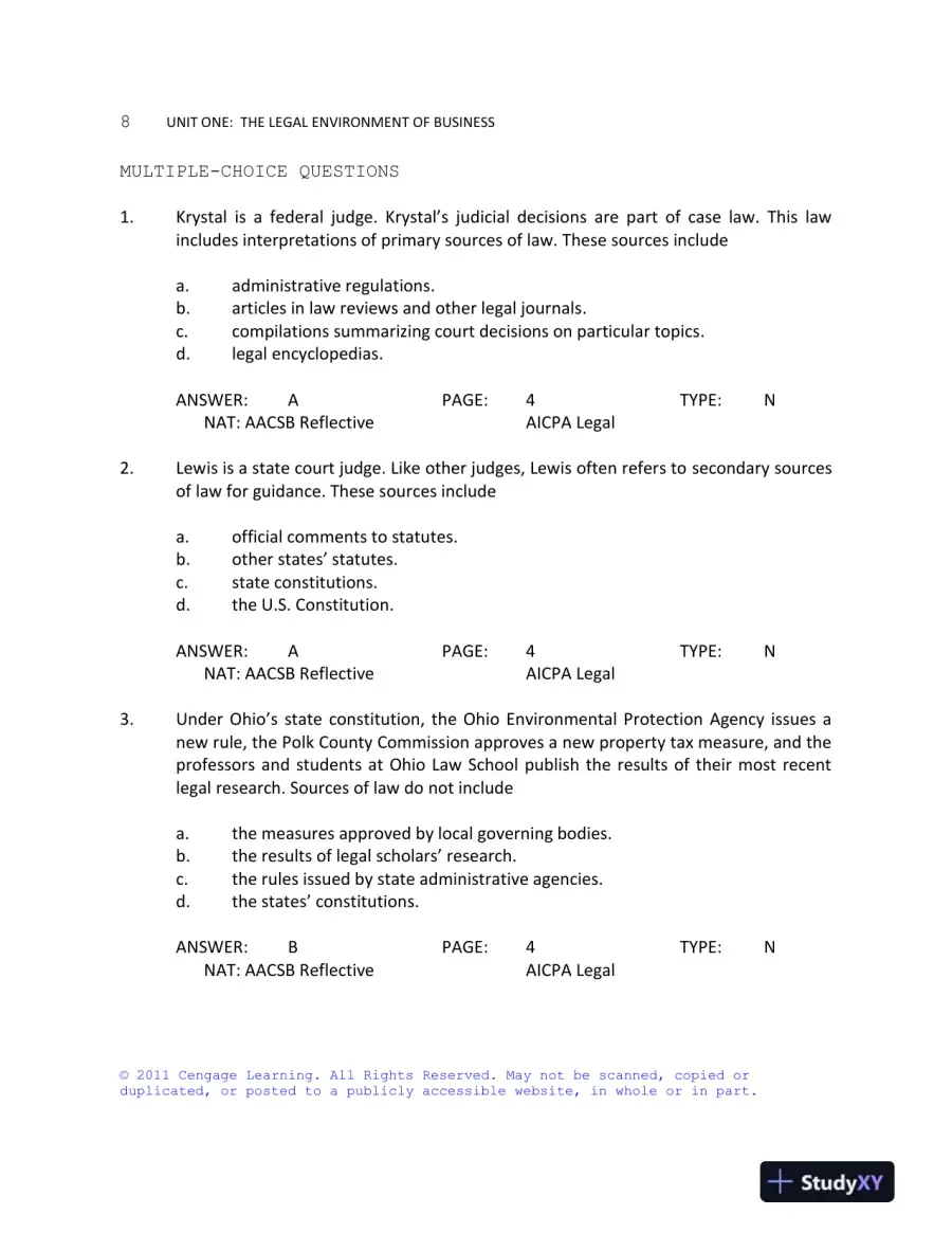 Business Law Today, Standard Edition, 9th Edition Test Bank, page 9