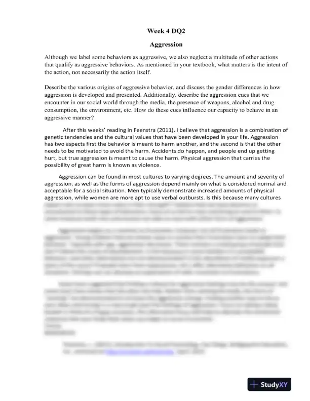 Aggression Week 4 DQ2 - Page 1 preview image
