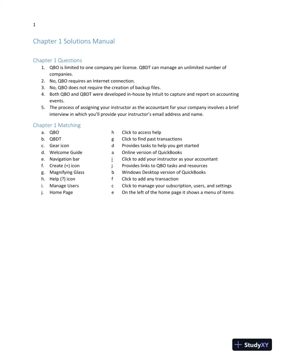 Solution Manual For Using QuickBooks Online for Accounting, 3rd Edition, page 5