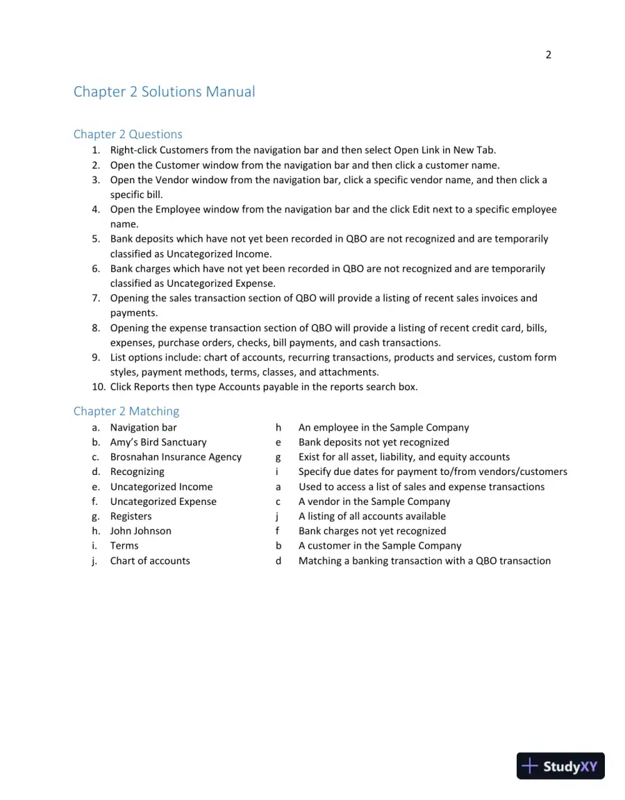 Solution Manual For Using QuickBooks Online for Accounting, 3rd Edition, page 6