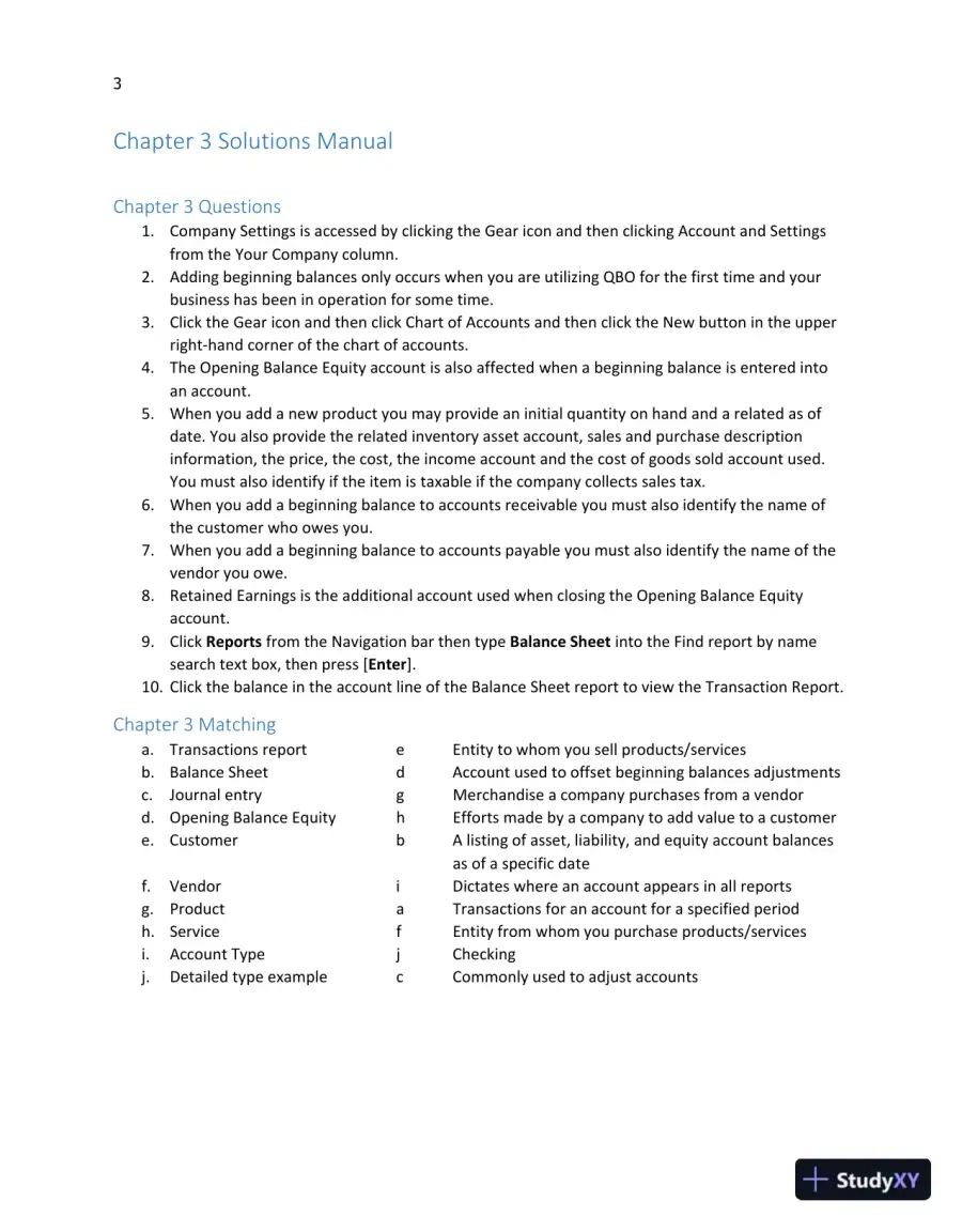 Solution Manual For Using QuickBooks Online for Accounting, 3rd Edition, page 7