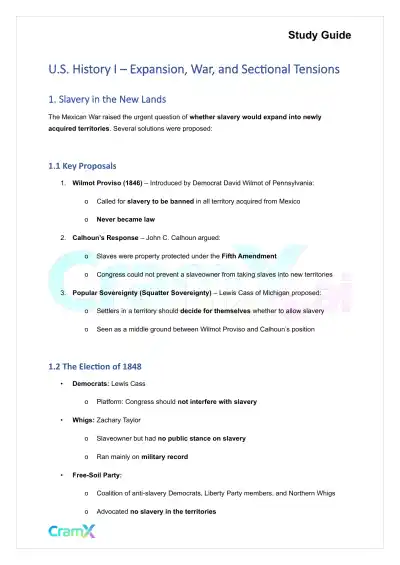 U.S. History I - Expansion, War, and Sectional Tensions - Page 1 preview image