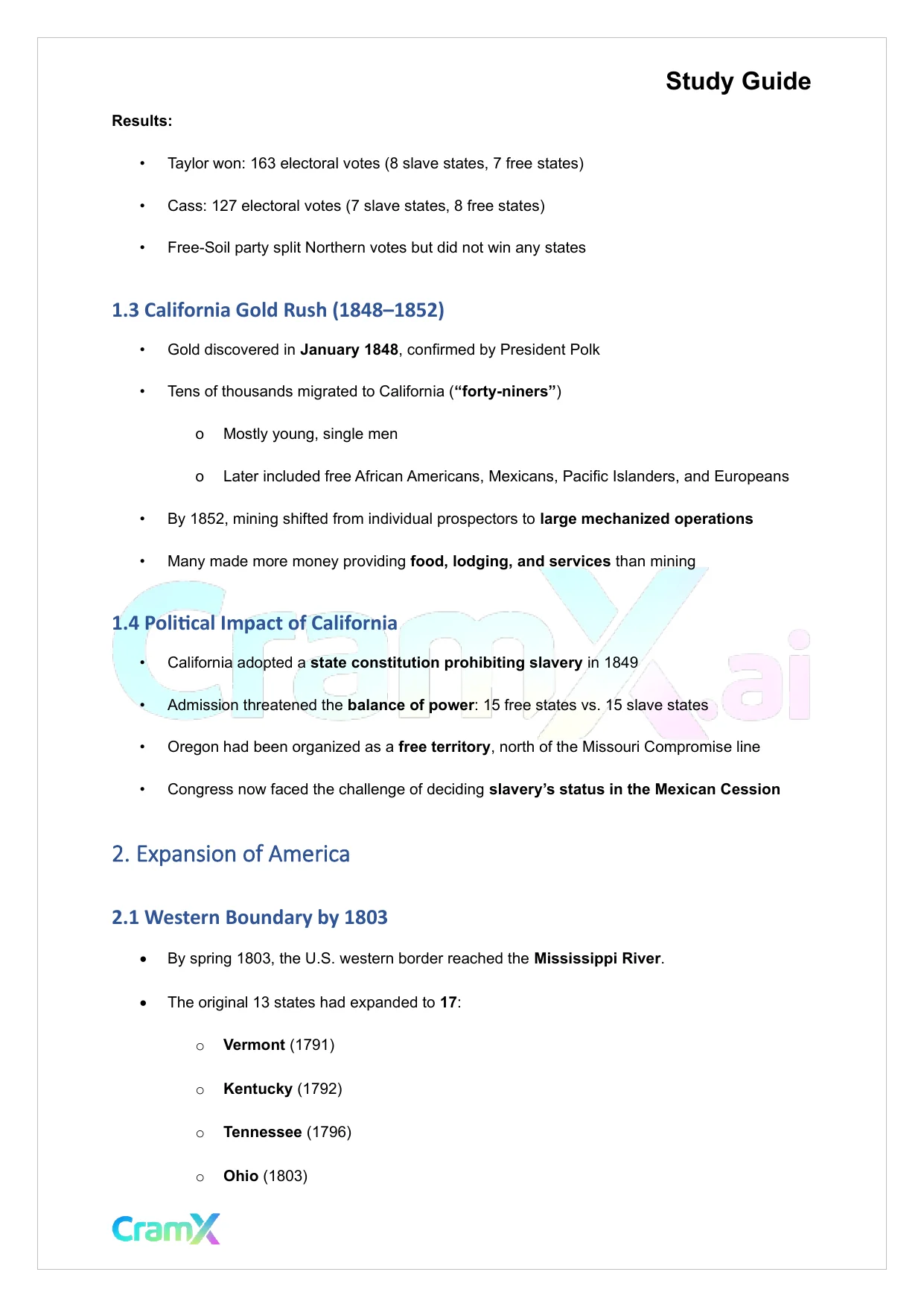 U.S. History I - Expansion, War, and Sectional Tensions - Page 2 preview image