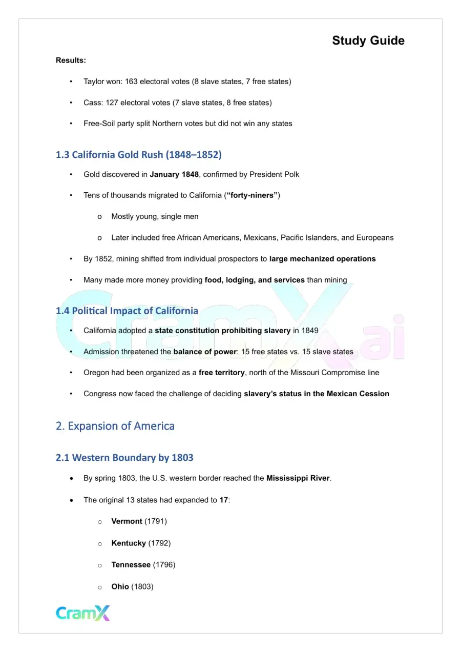 U.S. History I - Expansion, War, and Sectional Tensions, page 2