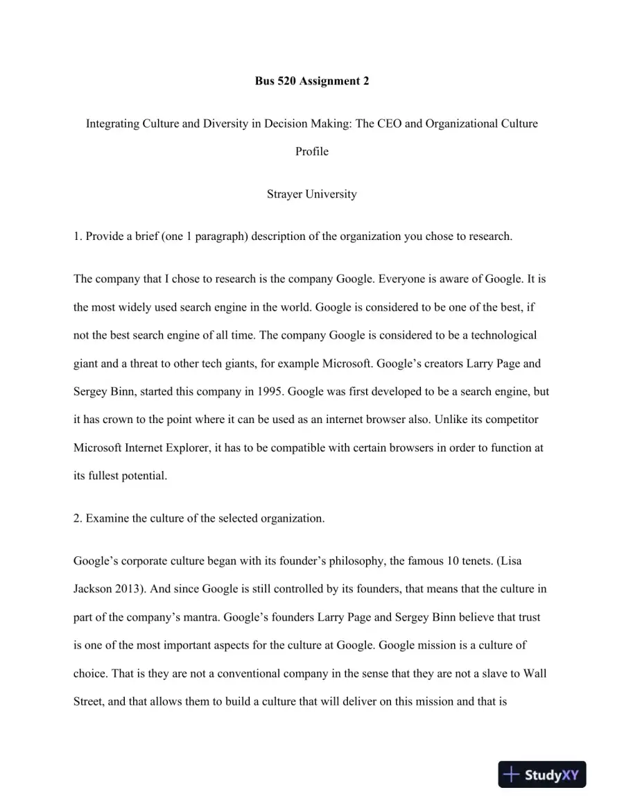 Bus 520 The Culture of Innovation: A Study of Google�s Organizational Culture and Leadership, page 3