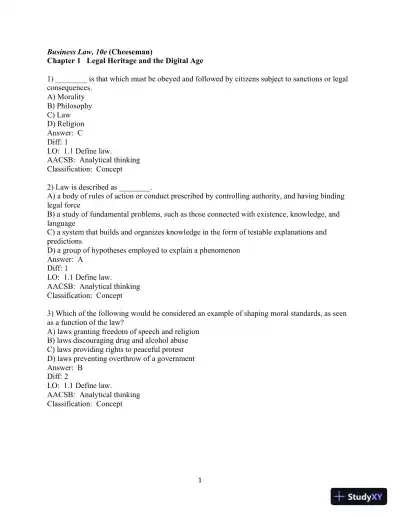 Test Bank for Business Law, 10th Edition - Page 1 preview image