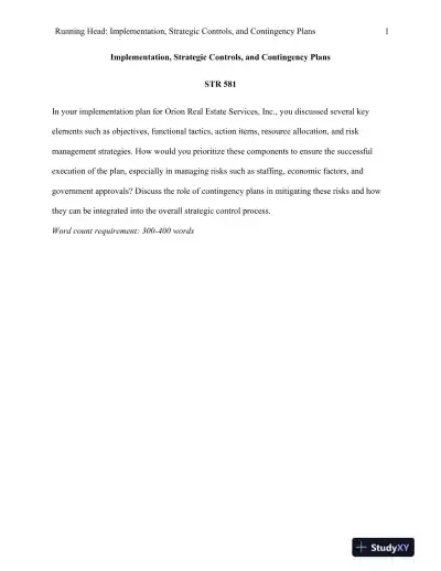 STR 581 Implementation, Strategic Controls, and Contingency Plans - Page 1 preview image