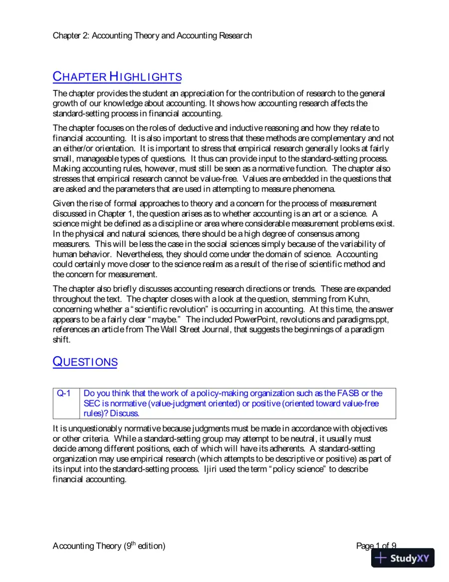 Solution Manual for Accounting Theory: Conceptual Issues in a Political and Economic Environment, 9th Edition, page 16