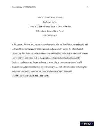 CIS 534 Advanced Network Security Design.: Ethical Hacker - Page 1 preview image