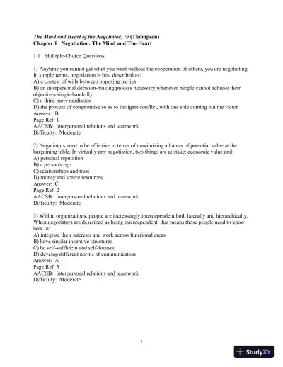 Test Bank for The Mind and Heart of the Negotiator , 7th Edition - Page 1 preview image