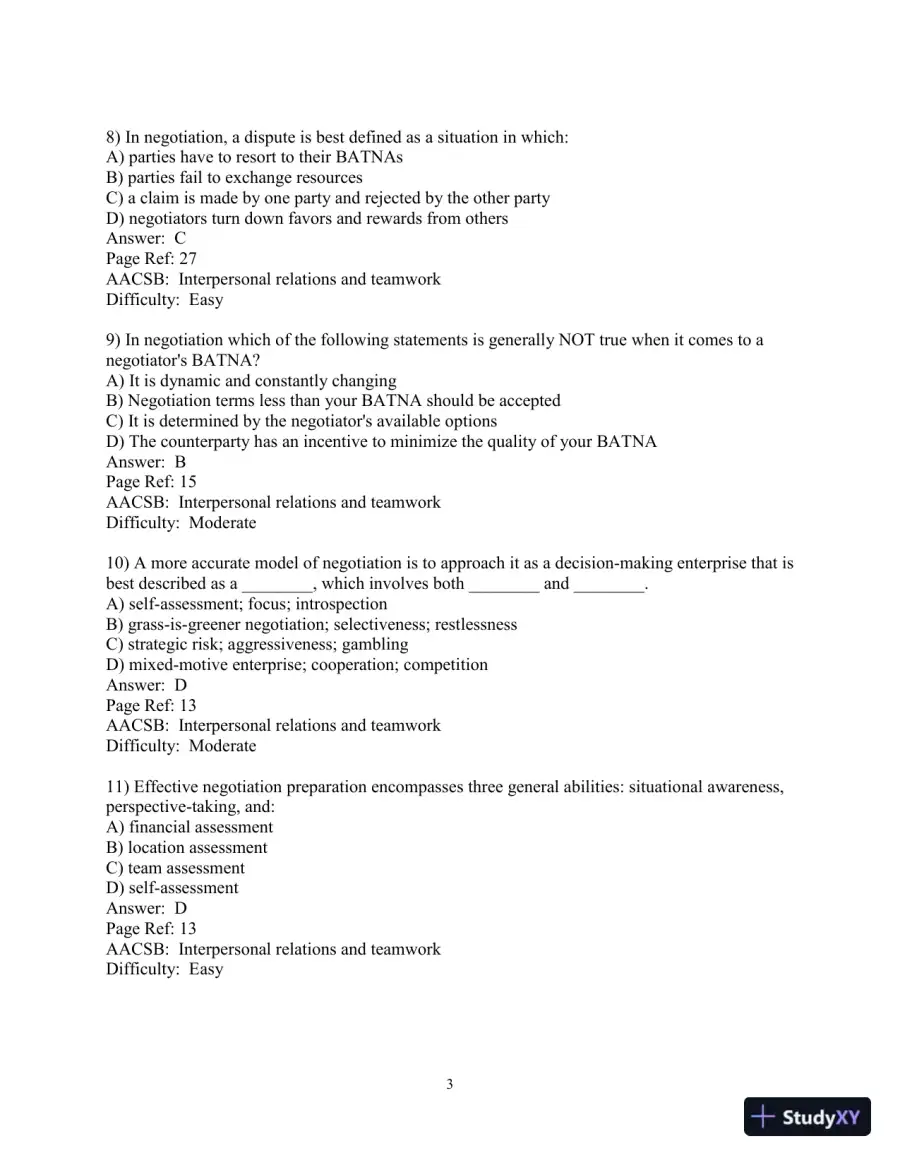 Test Bank for The Mind and Heart of the Negotiator , 7th Edition, page 15
