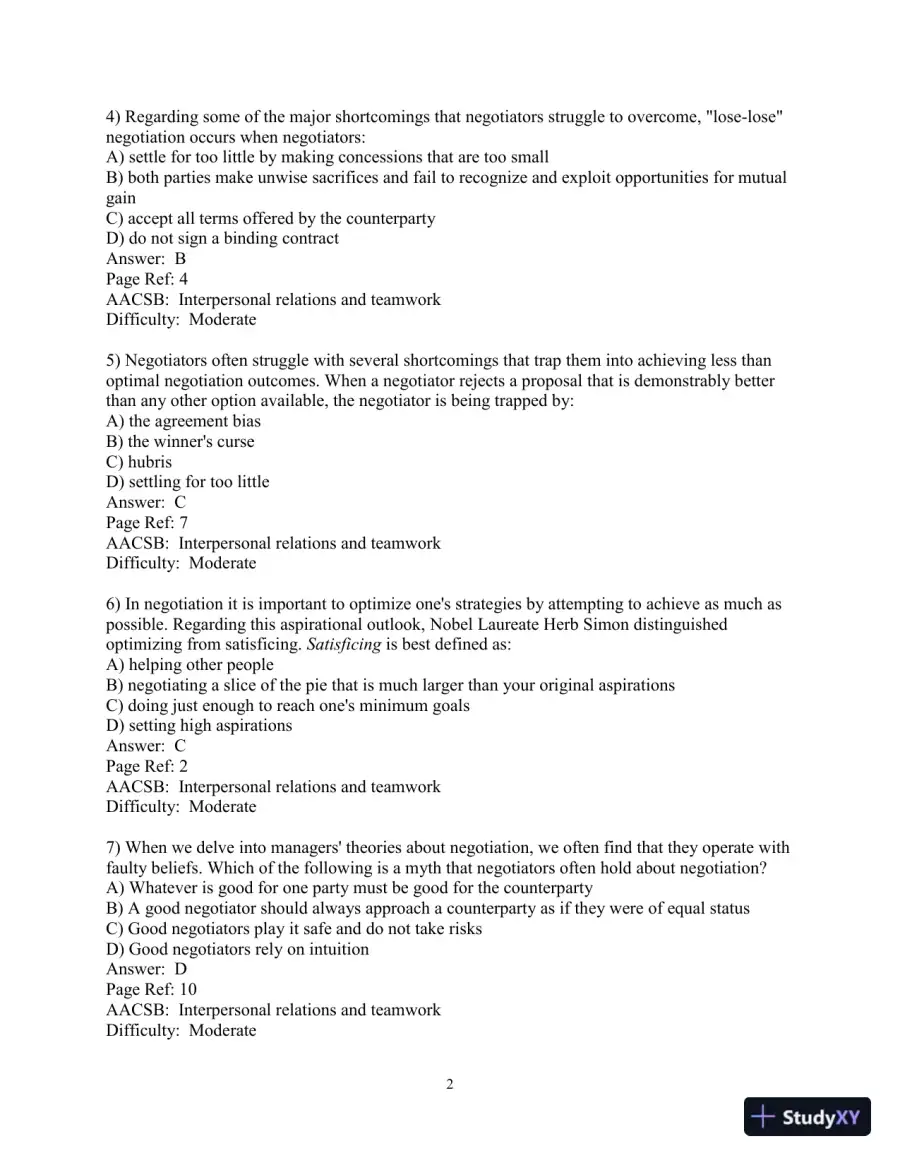 Test Bank for The Mind and Heart of the Negotiator , 7th Edition, page 3