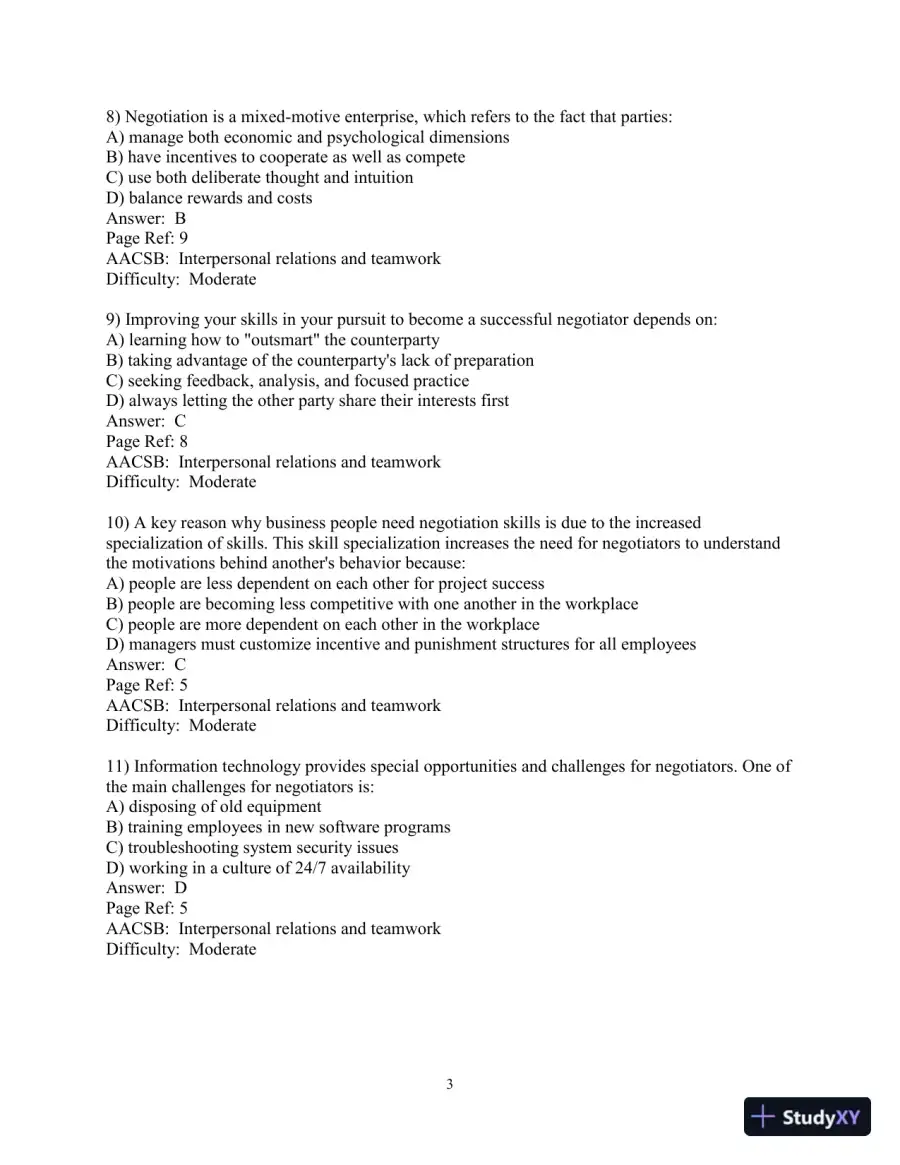 Test Bank for The Mind and Heart of the Negotiator , 7th Edition, page 4