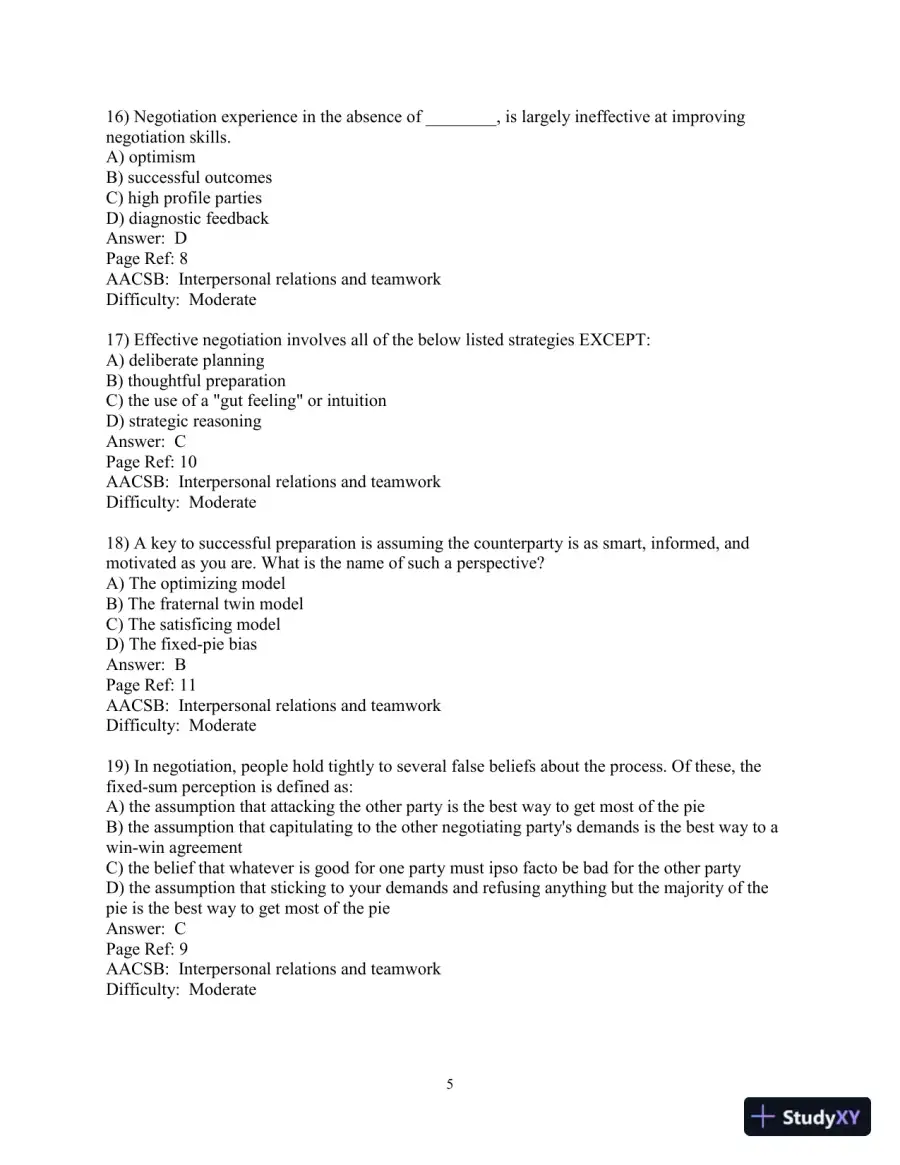 Test Bank for The Mind and Heart of the Negotiator , 7th Edition, page 6