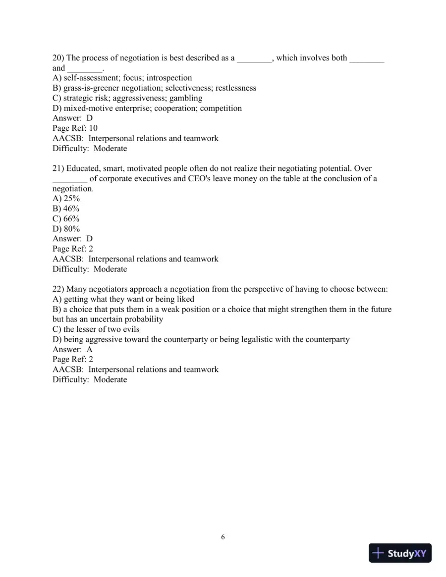 Test Bank for The Mind and Heart of the Negotiator , 7th Edition, page 7