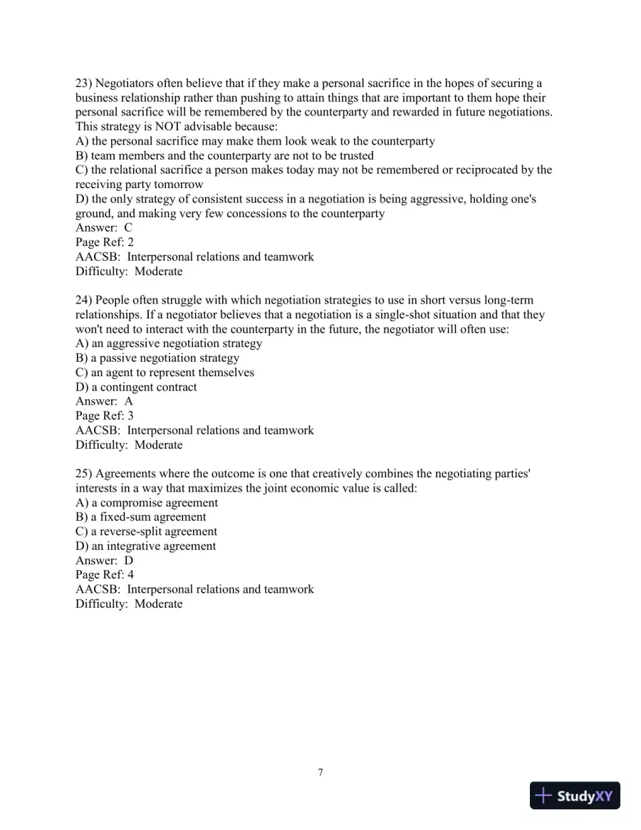 Test Bank for The Mind and Heart of the Negotiator , 7th Edition, page 8