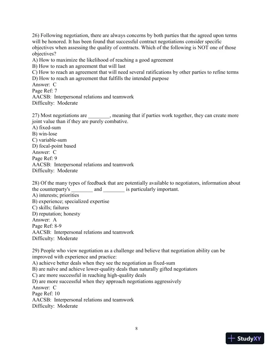 Test Bank for The Mind and Heart of the Negotiator , 7th Edition, page 9