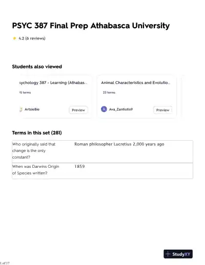 PSYC387 Psychology Final Exam With Answers (102 Solved Questions) - Page 1 preview image