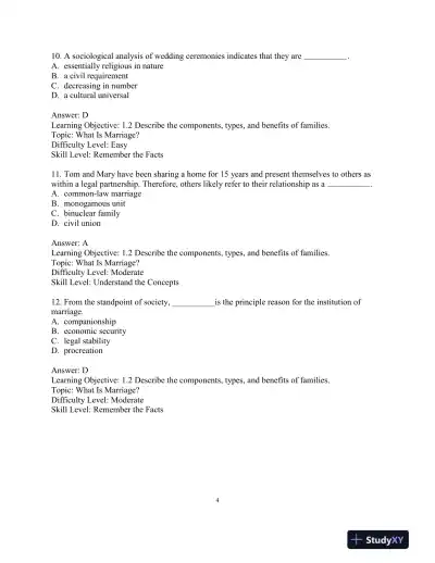 Test Bank for Revel for Marriages, Families, and Intimate Relationships, 5th Edition - Page 7 preview image