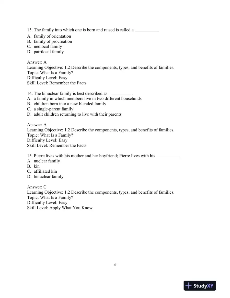 Test Bank for Revel for Marriages, Families, and Intimate Relationships, 5th Edition, page 8