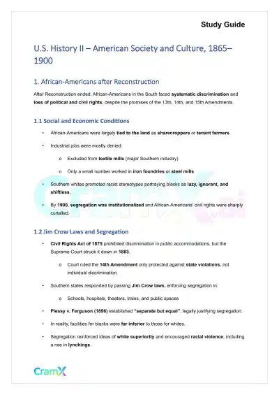 U.S. History II - American Society and Culture, 1865–1900 - Page 1 preview image