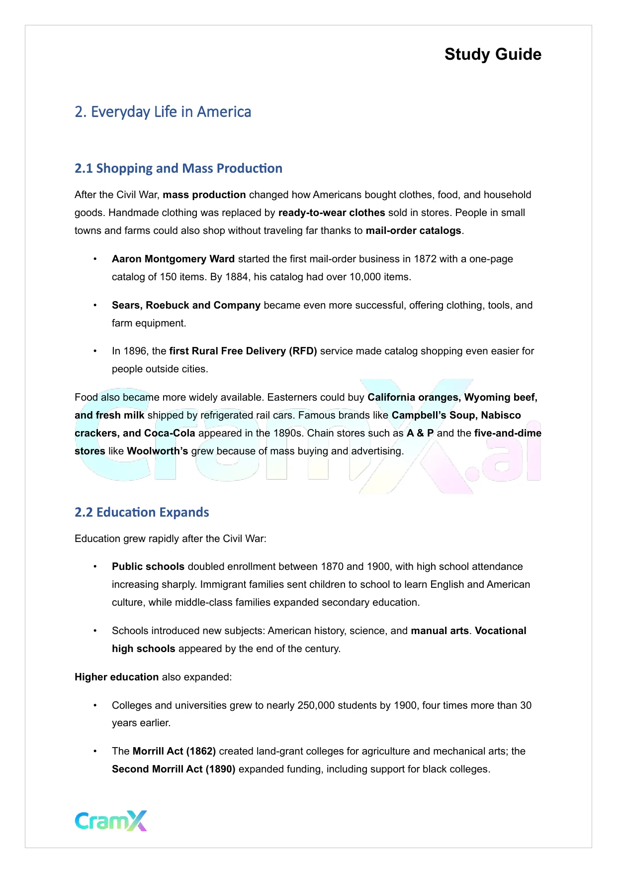 U.S. History II - American Society and Culture, 1865–1900 - Page 3 preview image
