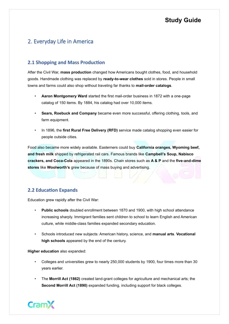 U.S. History II - American Society and Culture, 1865–1900, page 3