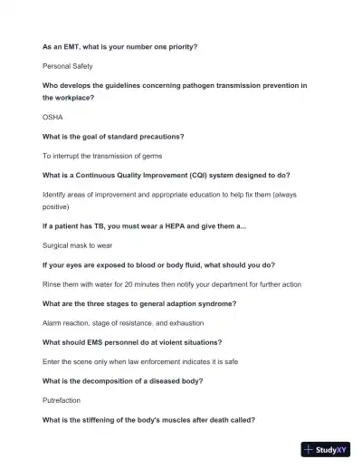 West Coast EMT Block 1 Practice Exam with Answers (190 Solved Questions) - Page 5 preview image
