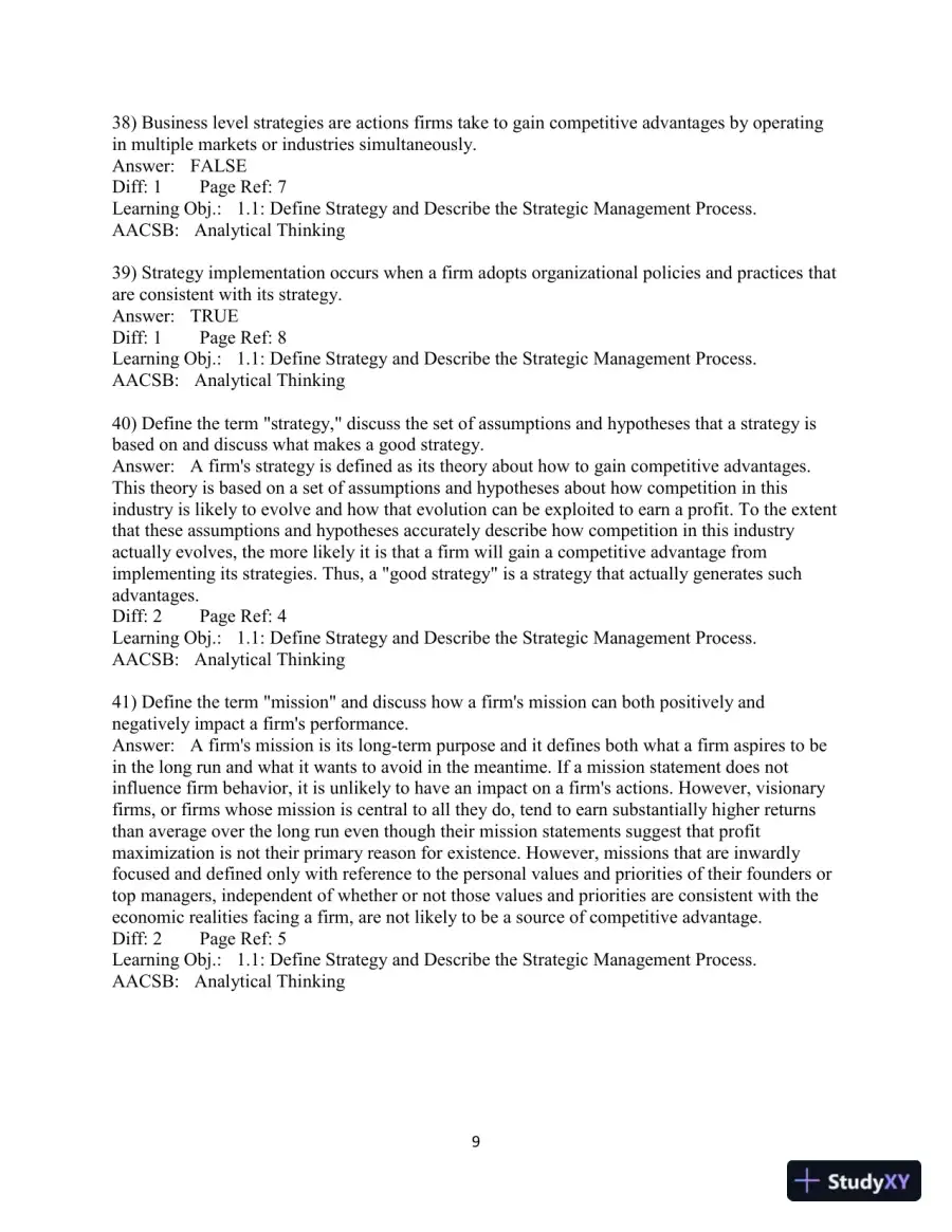 Test Bank for Strategic Management and Competitive Advantage: Concepts and Cases, 6th Edition, page 11