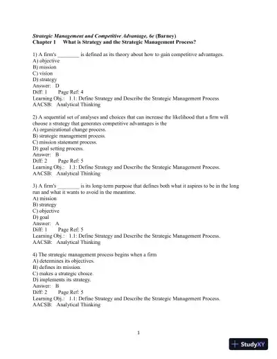 Test Bank for Strategic Management and Competitive Advantage: Concepts and Cases, 6th Edition - Page 3 preview image