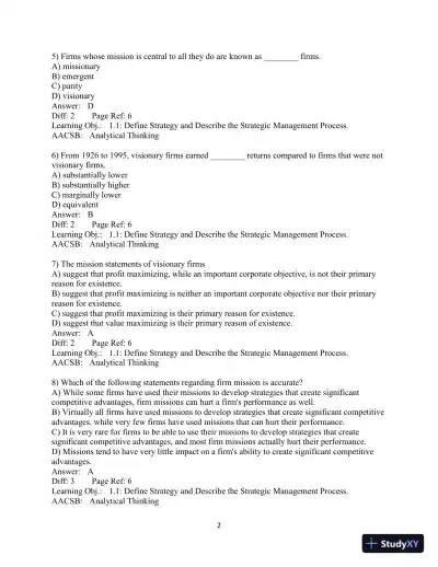 Test Bank for Strategic Management and Competitive Advantage: Concepts and Cases, 6th Edition - Page 4 preview image