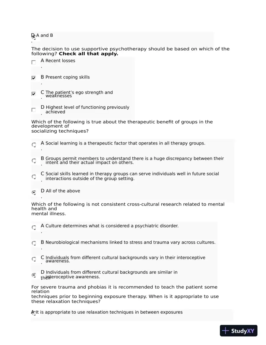 NRNP6645 Psychotherapy Midterm Exam Week 6 with Answers (108 Solved Questions), page 11